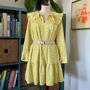 Bright Citrus Yellow Leopard Print Relaxed Fit Minidress w/ Peter Pan Collar